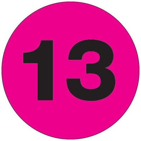 Bsc Preferred 1'' Circle - ''13'' Fluorescent Pink Number Labels DL6765